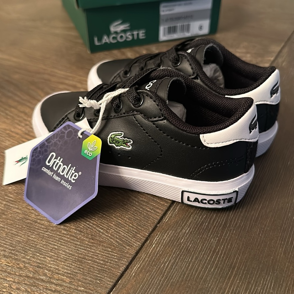 Lacoste Kids Black and White Low-Top Sneakers